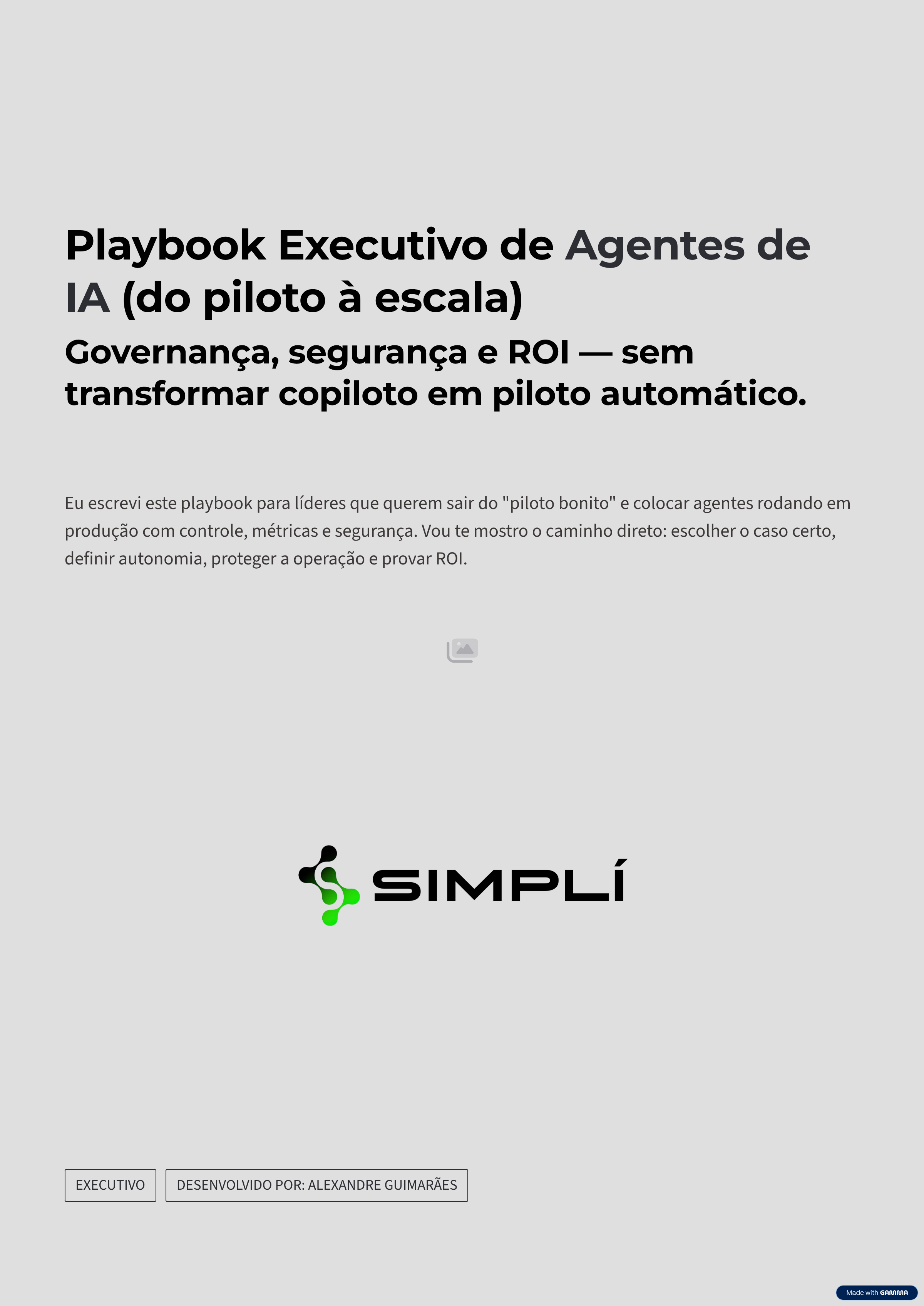 Capa do Playbook Executivo de Agentes de IA - do piloto à escala - Alexandre Guimarães